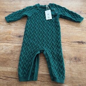 Hope & Henry Body Suit Sleeper Green Cable Knit Chunky 100% Organic Cotton